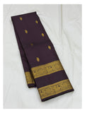 Handwoven Kanchipuram Silk Saree - Deep Plum with Gold-Toned Buttas, Peacock Border and Lattice Pallu