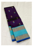 Handwoven Kanchipuram Silk Saree - Deep Purple with Aqua Blue Pallu