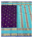 Handwoven Kanchipuram Silk Saree - Deep Purple with Aqua Blue Pallu
