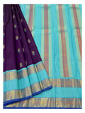 Handwoven Kanchipuram Silk Saree - Deep Purple with Aqua Blue Pallu