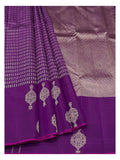 Handwoven Kanchipuram Silk Saree - Deep Purple with Geometric Weave and Gold-Toned Motifs