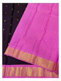 Handwoven Kanchipuram Silk Saree - Deep Purple with Pink Border