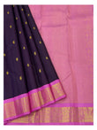 Handwoven Kanchipuram Silk Saree - Deep Purple with Pink Border