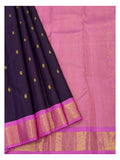 Handwoven Kanchipuram Silk Saree - Deep Purple with Pink Border