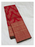 Handwoven Kanchipuram Silk Saree - Deep Red with Broad Gold Woven Border front view
