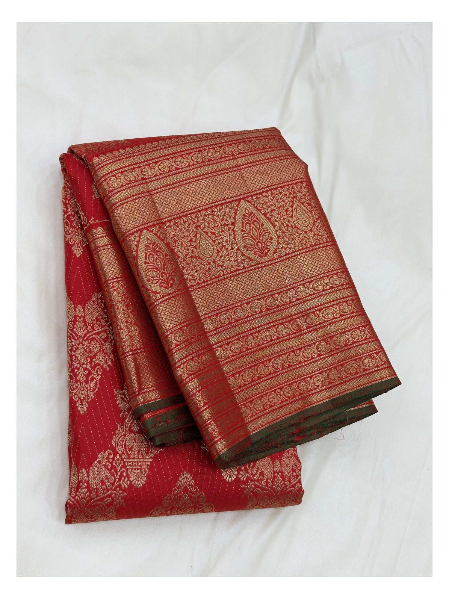 Handwoven Kanchipuram Silk Saree - Deep Red with Broad Gold Woven Border