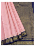 Handwoven Kanchipuram Silk Saree - Dusty Pink with Navy Blue Zari Border