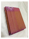 Handwoven Kanchipuram Silk Saree - Dusty Rose with Ikat Pallu front view