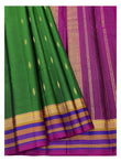 Handwoven Kanchipuram Silk Saree - Emerald Green with Gold Buttas and Magenta Striped Pallu