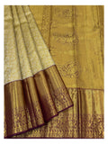 Handwoven Kanchipuram Silk Saree in Antique Gold with Maroon Elephant Border