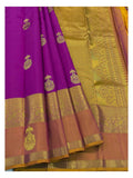 Handwoven Kanchipuram Silk Saree in Bright Magenta with Mustard-Gold Peacock Border