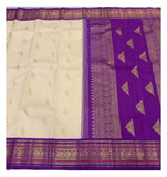 Handwoven Kanchipuram Silk Saree in Cream with Purple Border