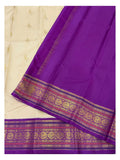 Handwoven Kanchipuram Silk Saree in Cream with Purple Border