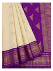 Handwoven Kanchipuram Silk Saree in Cream with Purple Border