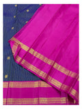 Pink pallu detail with zari border on handwoven Kanchipuram silk saree