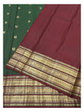 Handwoven Kanchipuram Silk Saree in Deep Green with Maroon Border