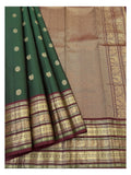 Handwoven Kanchipuram Silk Saree in Deep Green with Maroon Border