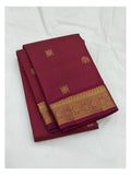 Handwoven Kanchipuram Silk Saree in Deep Magenta with Elephant Motifs front view