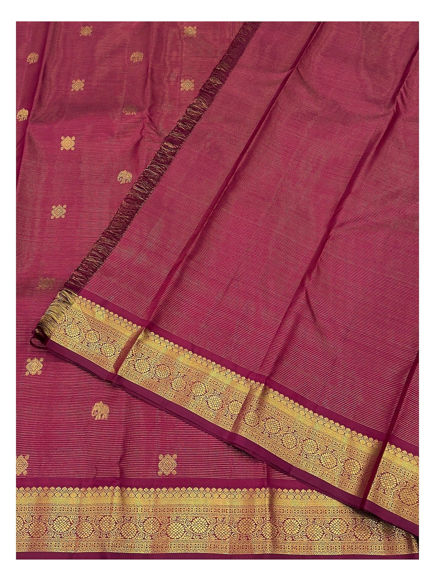 Handwoven Kanchipuram Silk Saree in Deep Magenta with Elephant Motifs