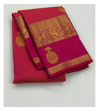 Handwoven Kanchipuram Silk Saree in Deep Pink with Elephant Border and Rich Woven Pallu front view