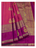 Handwoven Kanchipuram Silk Saree in Deep Pink with Elephant Border and Rich Woven Pallu