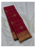 Handwoven Kanchipuram Silk Saree in Deep Pink with Gold Zari Checks
