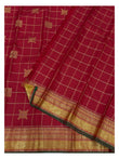 Handwoven Kanchipuram Silk Saree in Deep Pink with Gold Zari Checks