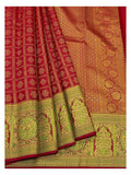 Handwoven Kanchipuram Silk Saree in Deep Pink with Green Peacock Border and Gold-Toned Pallu