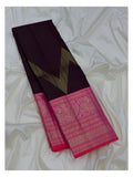 Handwoven Kanchipuram Silk Saree in Deep Plum with Magenta Zari Peacock Border