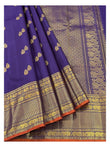 Handwoven Kanchipuram Silk Saree in Deep Purple with Elephant Border front view