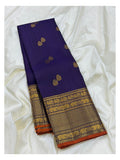 Handwoven Kanchipuram Silk Saree in Deep Purple with Elephant Zari Border