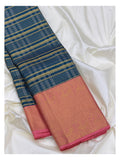 Handwoven Kanchipuram Silk Saree in Deep Teal with Rose Pink Zari Pallu