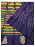 Handwoven Kanchipuram Silk Saree in Deep Violet with Multicolour Checks