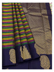 Handwoven Kanchipuram Silk Saree in Deep Violet with Multicolour Checks
