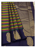 Handwoven Kanchipuram Silk Saree in Deep Violet with Multicolour Checks