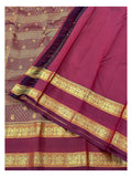 Handwoven Kanchipuram Silk Saree in Deep Wine with Gold Buttas and Ornate Woven Border