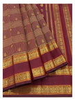 Handwoven Kanchipuram Silk Saree in Deep Wine with Gold Buttas and Ornate Woven Border
