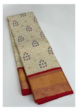 Handwoven Kanchipuram Silk Saree in Ivory and Red