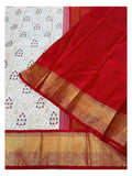 Handwoven Kanchipuram Silk Saree in Ivory and Red