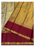 Handwoven Kanchipuram Silk Saree in Ivory Gold and Deep Maroon