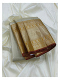 Handwoven Kanchipuram Silk Saree in Ivory with 2 Gram Gold Zari Border front view