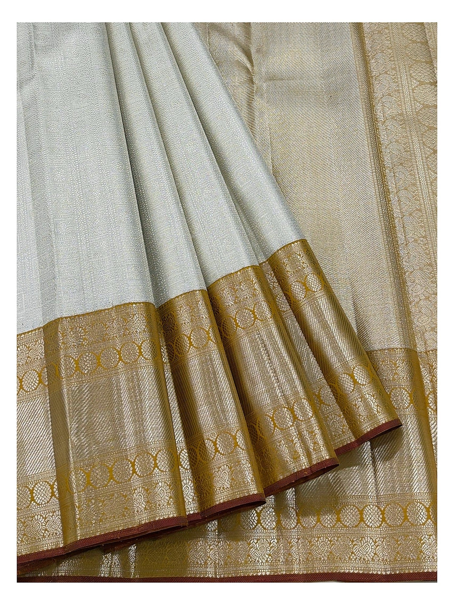Handwoven Kanchipuram Silk Saree in Ivory with 2 Gram Gold Zari Border