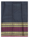 Handwoven Kanchipuram Silk Saree in Ivory with Black and Magenta Elephant Border
