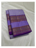 Handwoven Kanchipuram Silk Saree in Lavender with Deep Violet Pallu and Elephant Zari Border front view