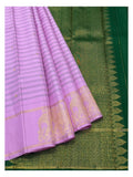 Handwoven Kanchipuram Silk Saree in Lavender with Green Contrast Pallu front view