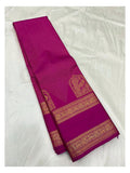 Handwoven Kanchipuram Silk Saree in Magenta Pink with Gold Zari Peacock Border