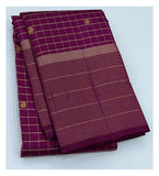 Handwoven Kanchipuram Silk Saree in Magenta with Gold Checks front view