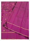 Handwoven Kanchipuram Silk Saree in Magenta with Gold Checks front view