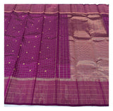 Handwoven Kanchipuram Silk Saree in Magenta with Gold Checks