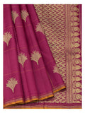 Handwoven Kanchipuram Silk Saree in Magenta with Gold Zari Border front view
